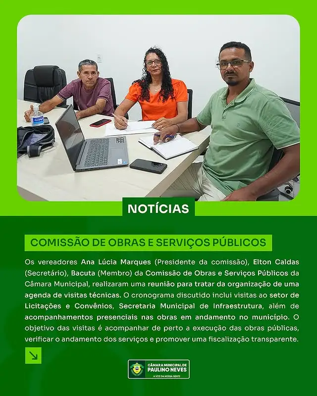 Comissão de Obras e Serviços Públicos organiza agenda de visitas a setores e obras do município.
