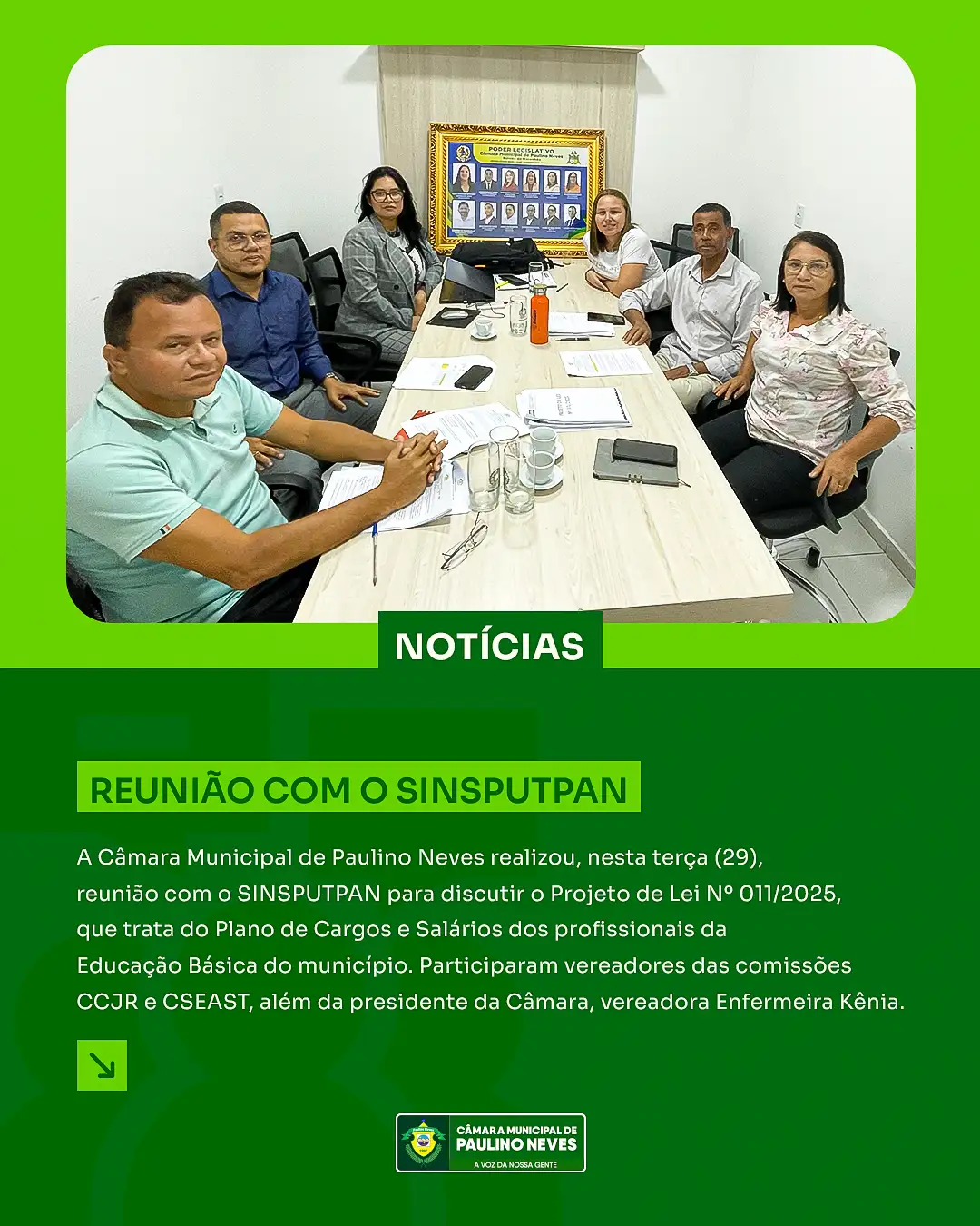 Câmara Municipal realiza reunião com o SINSPUTPAN para discutir Plano de Cargos e Salários da Educação