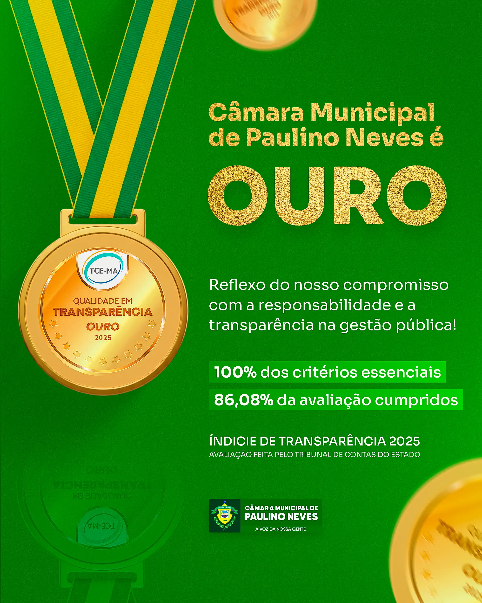 Câmara Municipal de Paulino Neves Garante Ouro na avaliação de 2025 do TCE