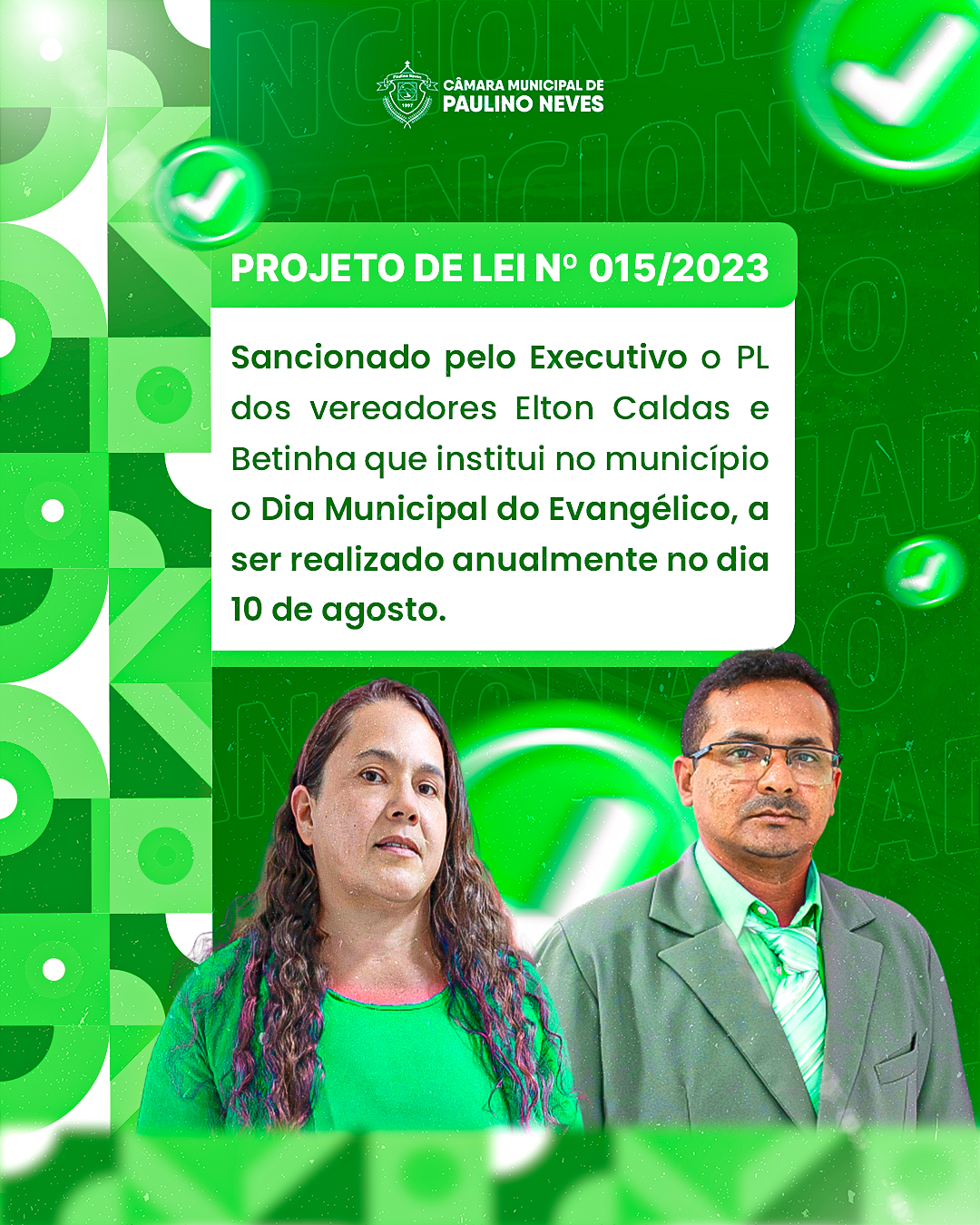 Projeto de Lei do Dia Municipal do Evangélico é sancionado pelo Executivo