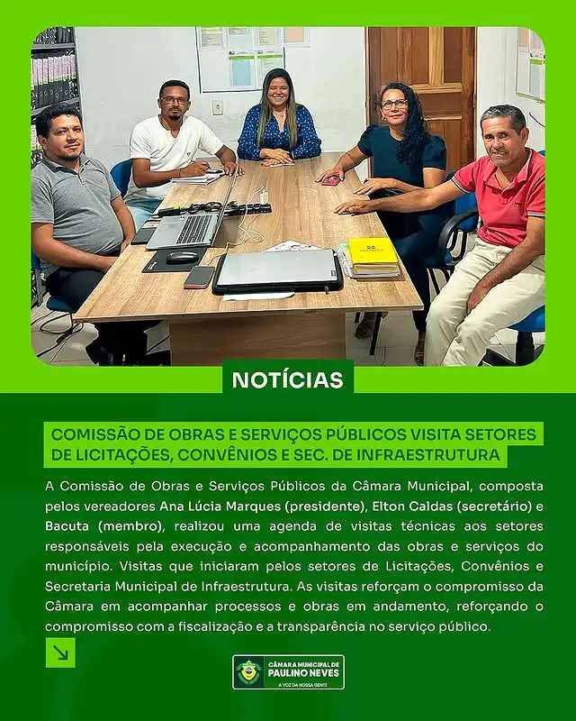 Comissão de Obras realiza visitas técnicas aos setores de Licitações, Convênios e Secretaria de Infraestrutura